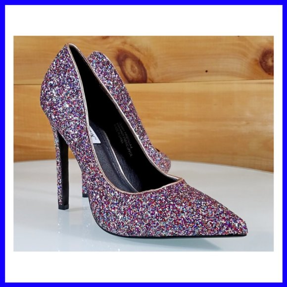 NWT Glitter Pointy Toe Stiletto Pumps Heels Silver - Picture 3 of 10